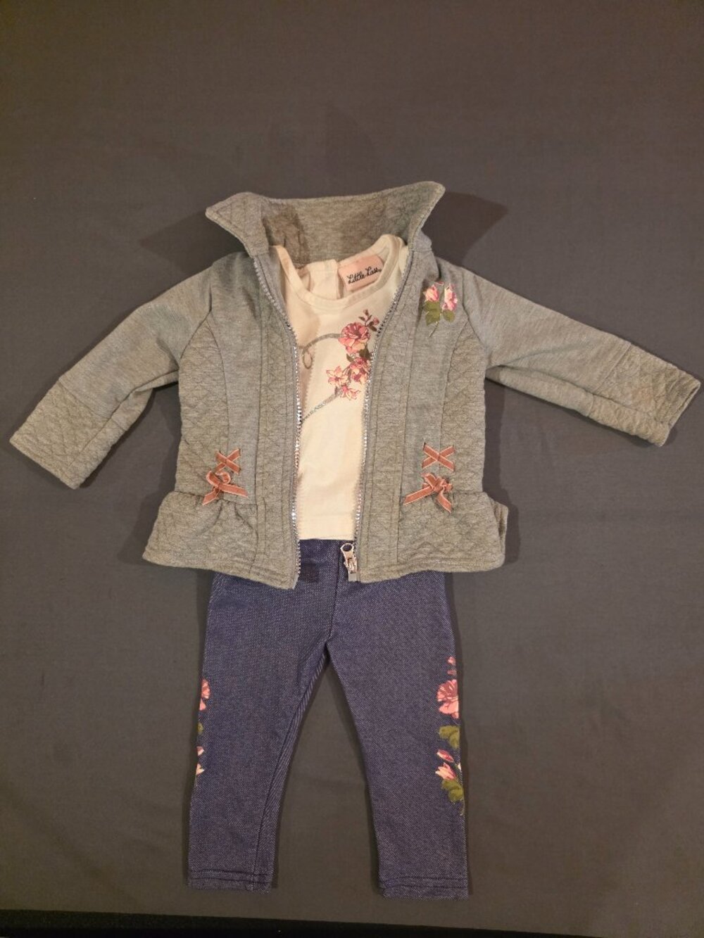 Little Lass Girls 12 Month Long Sleeve Gray Jacket Set